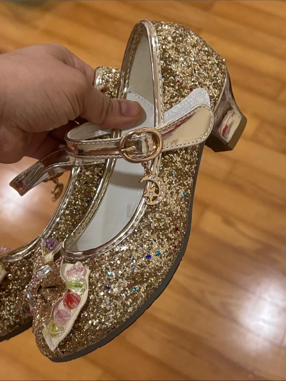 Girls Sparkle Gold Bow Mary Jane Shoes